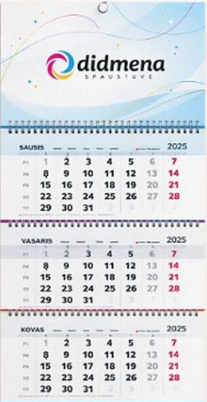 3-jų dalių lankstomas kalendorius be reklaminių intarpų (skaitmena)